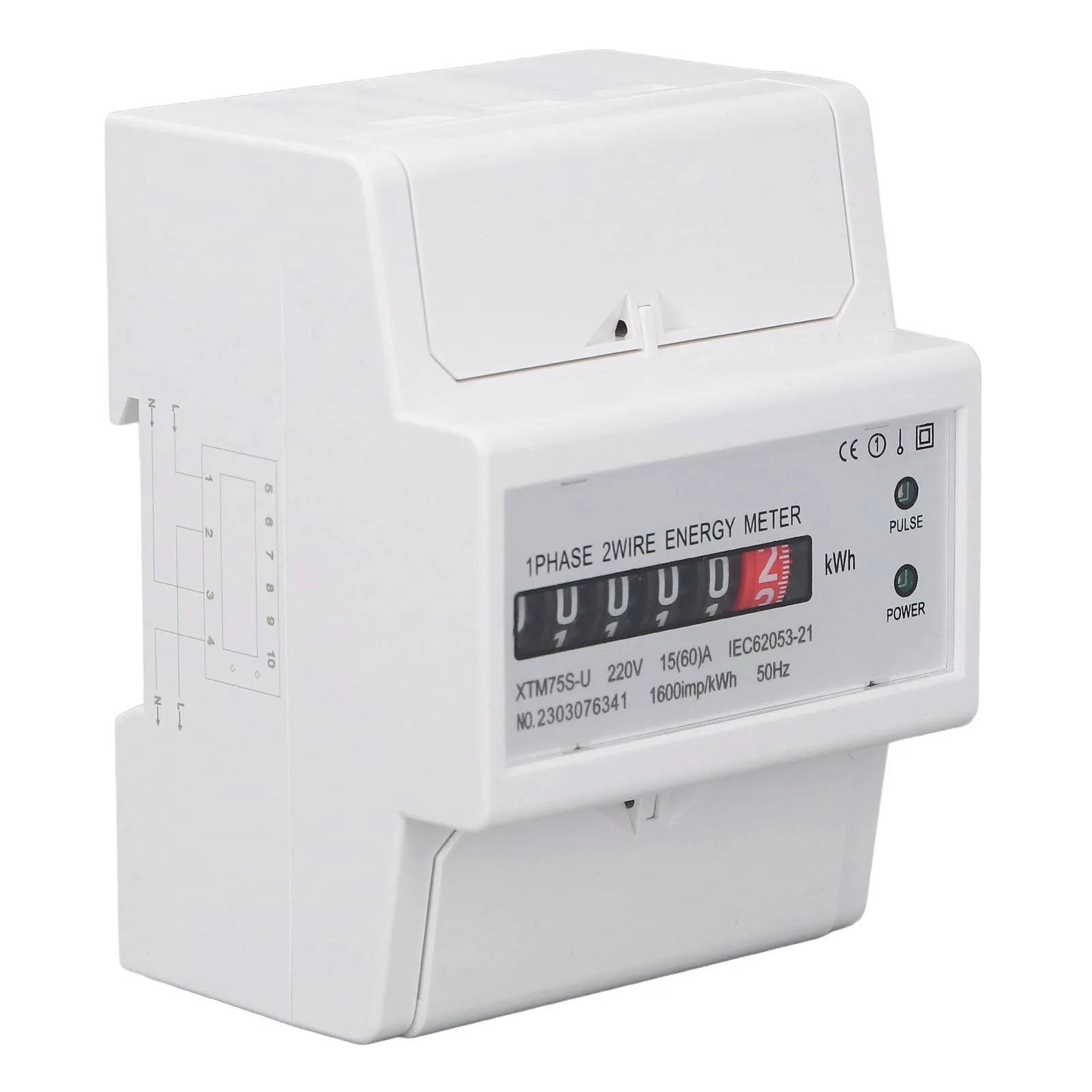 DC220V Single Phase Energy Meter Digital Display 4P 35mm Rail Mount Electricity Power Meter