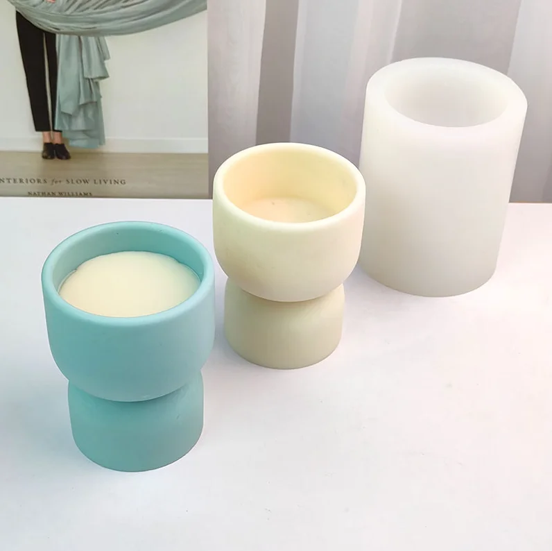 

Geometric Hourglass Shape Candle Cup Container Jar Silicone Mold With Cover 3D Aromatherapy Home Ornaments