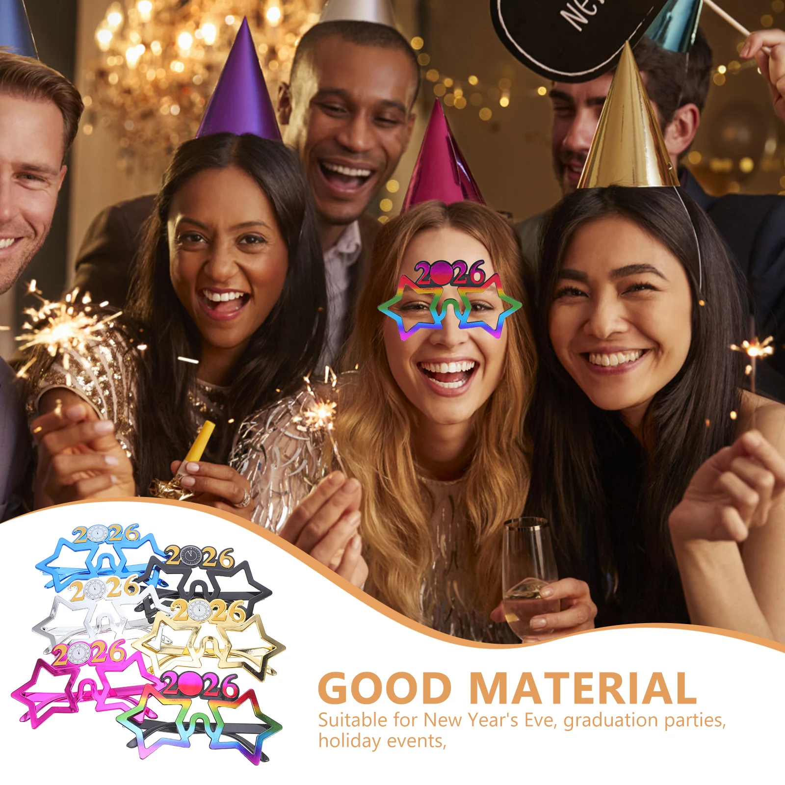 

6Pcs 2026 Glasses Unique Retro Design Eyeglasses Vibrant Favors for Christmas Nye Graduation Photo Prop Supplies