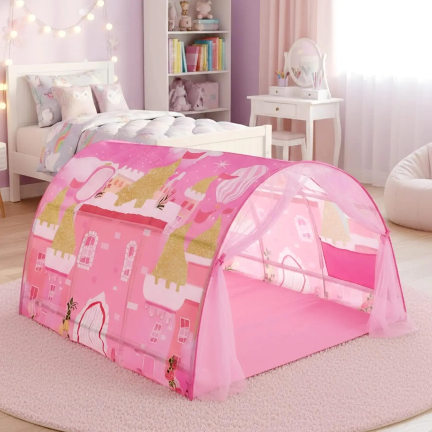 

Детская палатка-кровать для принцесс с сумкой для переноски, складная, для игр в помещении и кемпинга на природе, идеально подходит для девочек и мальчиков