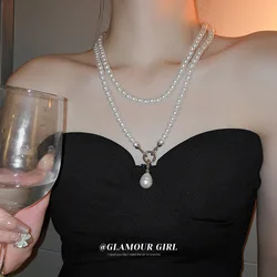 Double-layer Retro French Wedding Party Necklace Unique Versatile Luxury Pearl Chain Long Neck Accessories Chain Bridals Jewelry
