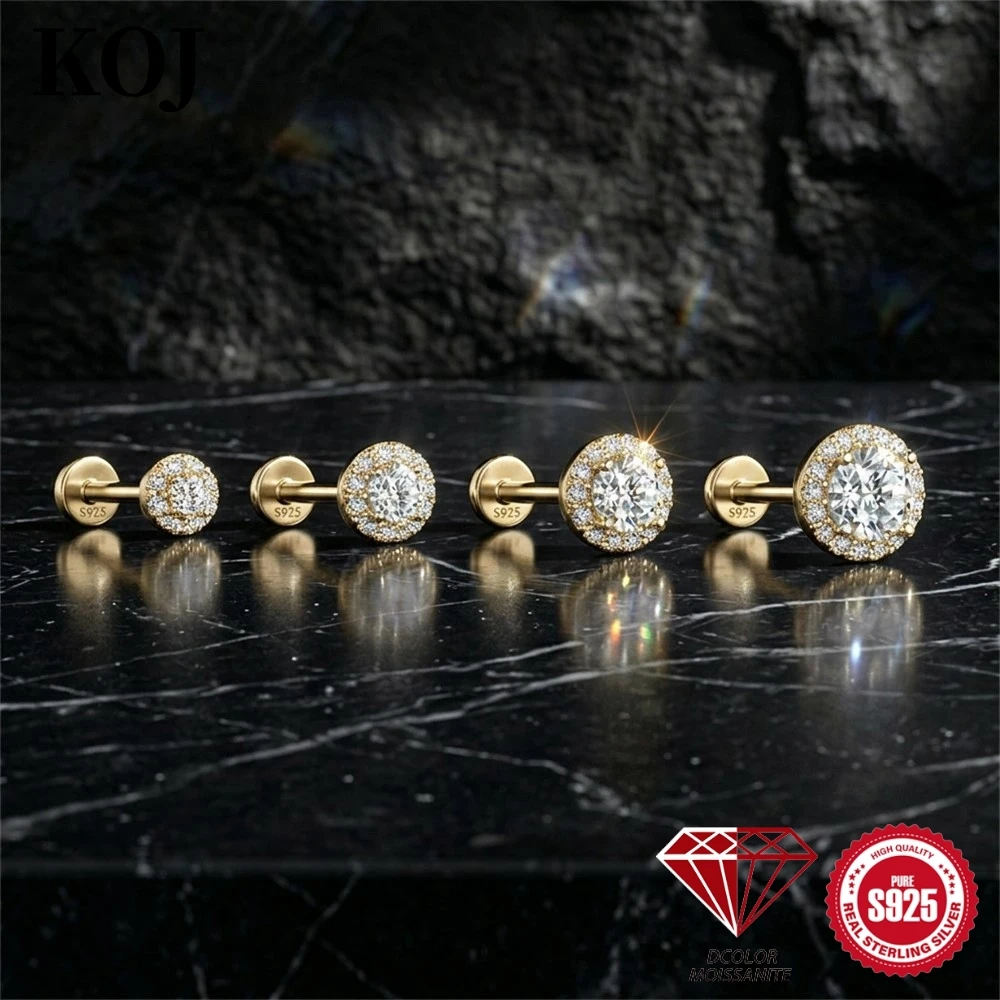 KOJ 1PC S925 Silver Classic Moissanite Stud Earring 3/6 Prong Round For Women Trendy Daily Wedding Hypoallergenic Jewelry Gift