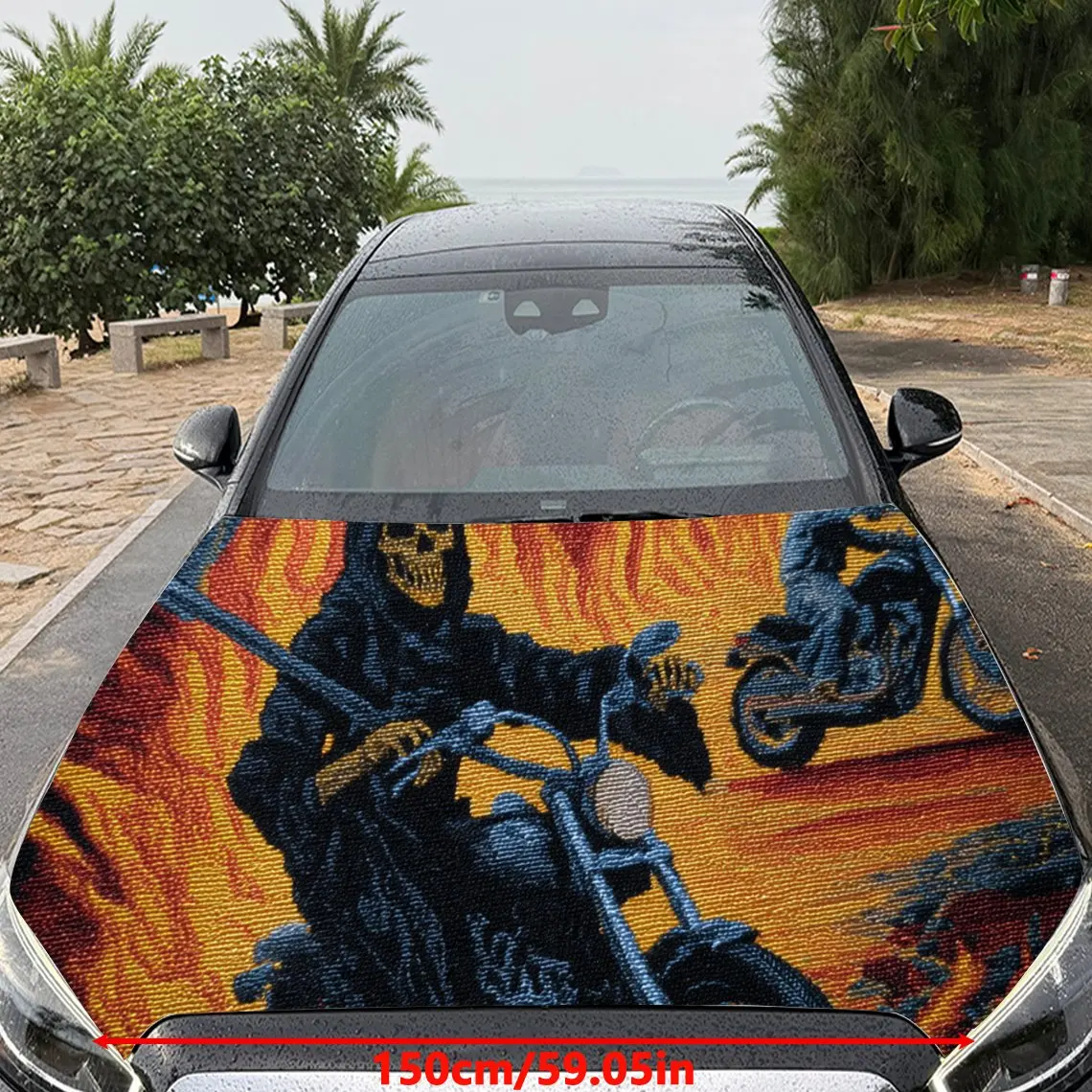 Cool Skull Motorcycle Car Hood Stickers - Self-Adhesive, Waterproof and Durable Vinyl Wrap, Decorate And Protect Your Car, Fit F