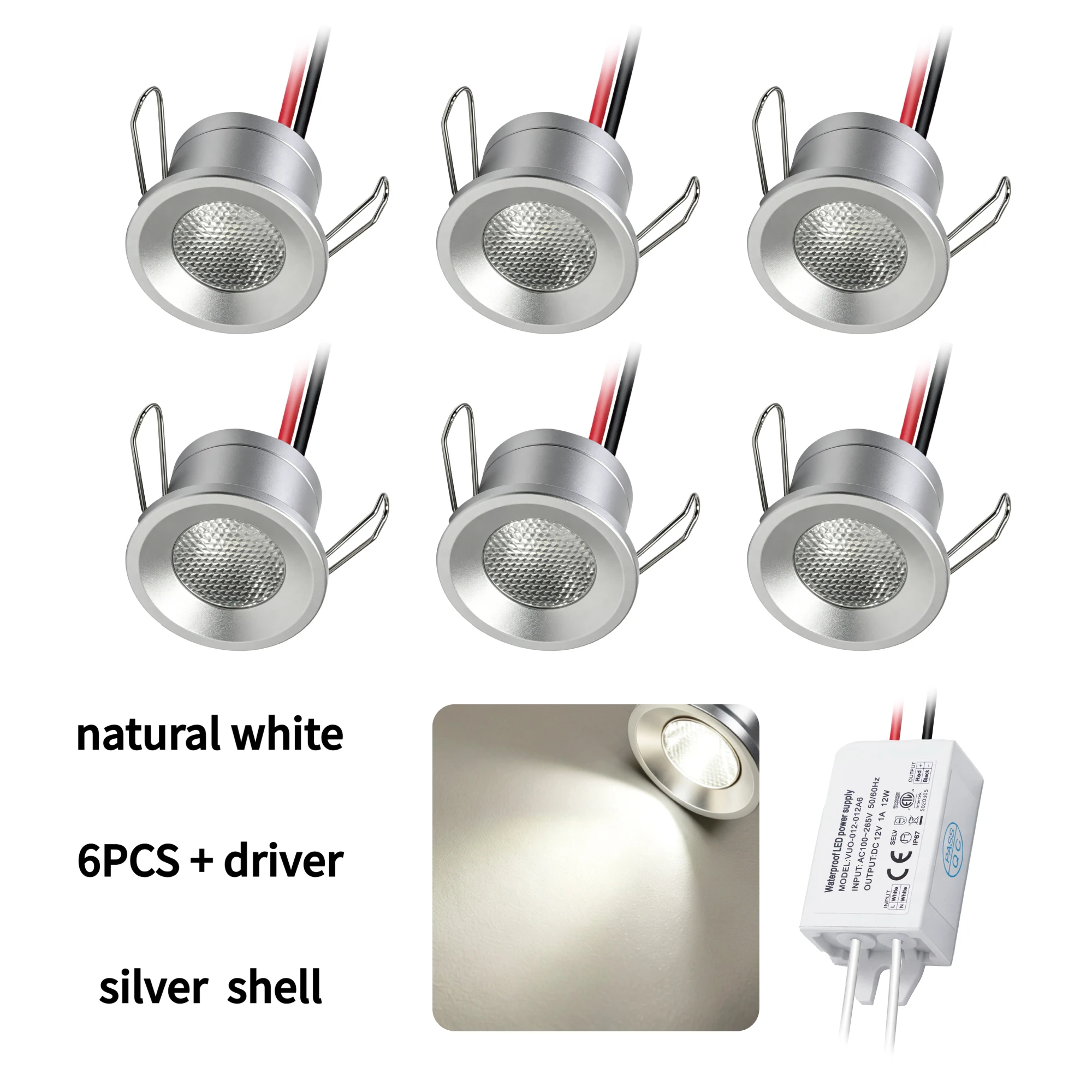 2W LED Zilver Mini Inbouwspot 12V IP65 Dimbare Plafond Downlights Trappen Kastlamp Buitenspot met Driver