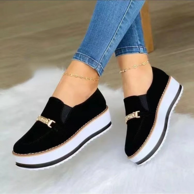 Sneakers Women 2023 Spring Autumn New PU Leather Thick Bottom Women\'s Casual Sports Sneaker Wedge Lady Shoes Slip-On Tenis Jeans