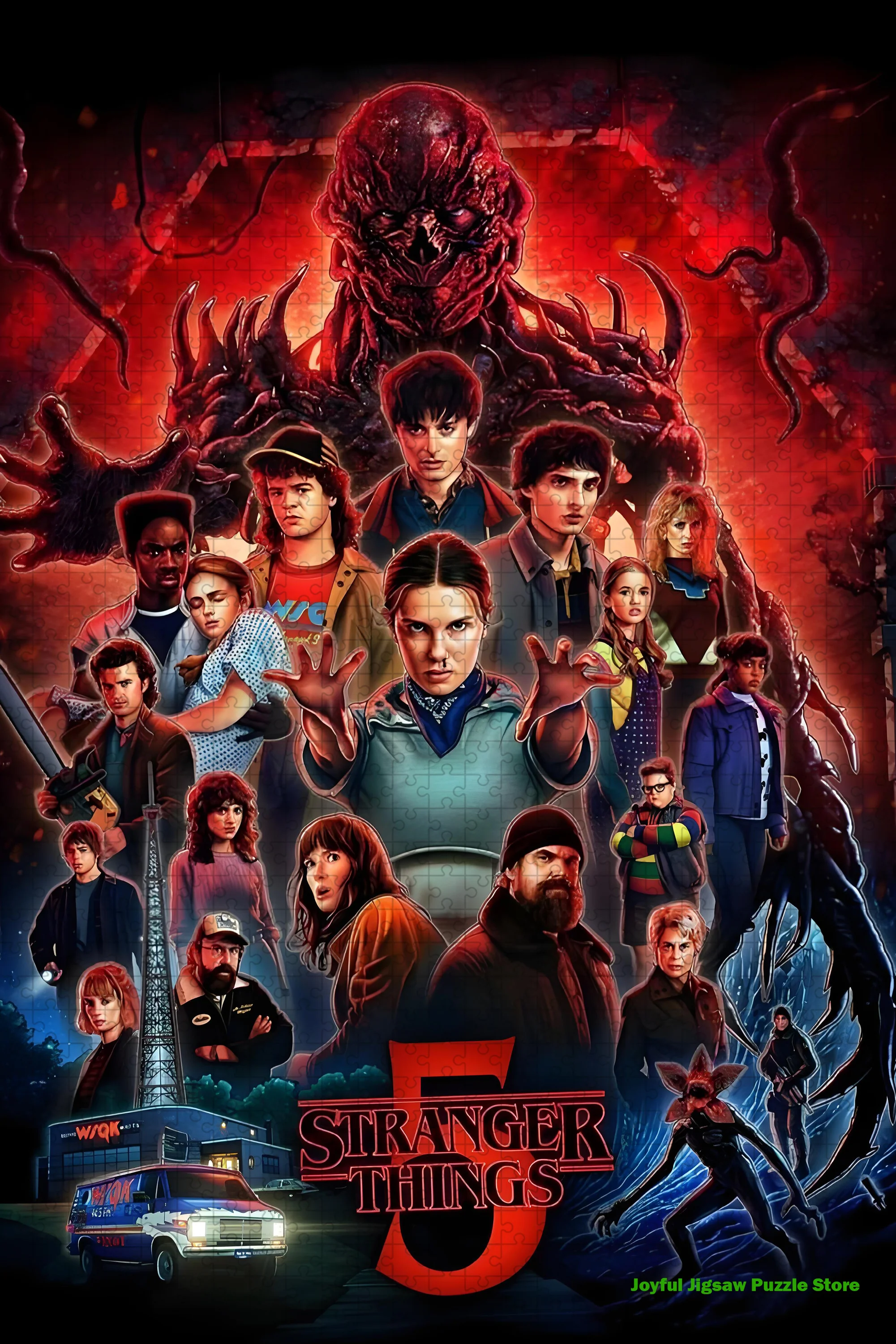 Stranger Things Season 5 Jigsaw Puzzle Hawkins Town Final Season Art Demogorgon & Main Characters Puzzles Home Decoration view 2