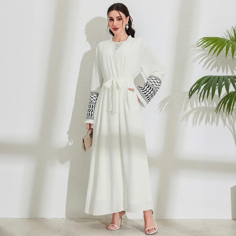 

Мусульманский кардиган Абая с открытой передней частью и длинными рукавами, платье макси Абая, женская одежда, элегантные кафтаны с вышивкой кисточками