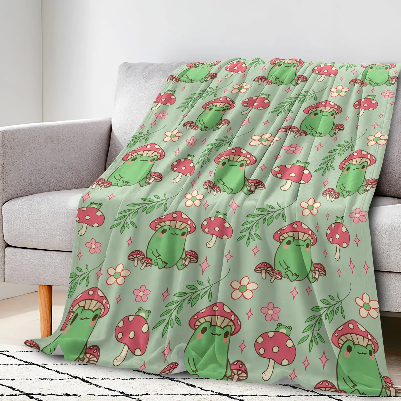 KACISSTY Rustic Forest Blanket Cute Green Frog 3D Printed Throw Blanket Soft Cozy Quilt for Kids Adults Bedding Stuff