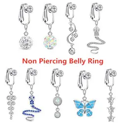 Butterfly Women Clip On Earrings Cartilage Clip Belly Button Ring Fake Belly Ring Body Jewelry Faux Belly Piercing Navel Rings