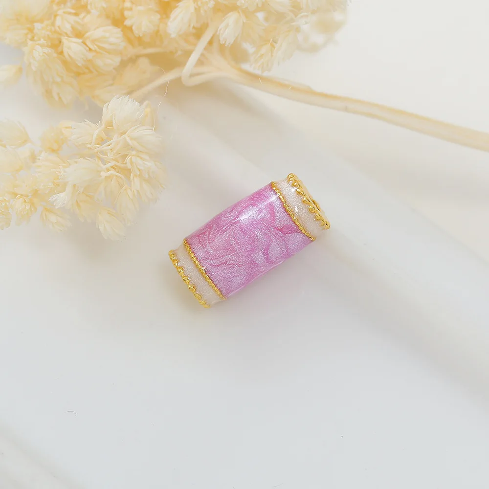 Chinese Style Lucky Blessing Macaron Color Enamel Barrel Spacer Beads Gold Trim For Diy Bracelet Necklace Jewelry Making Supplie