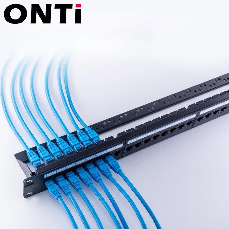 CAT6 من خلال لوحة تصحيح المقرنة ، كابل شبكة RJ45 ، 19in ، 1U مع شريط خلفي ، Rackmount ، CAT6A ، UTP Keystone Jack ، 24 منفذ