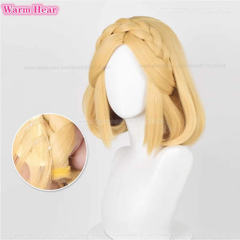 Zelda Wig Princess Cosplay Wig 35cm/72cm Golden Yellow Braid Cosplay Anime Wig With Ears Heat Resistant Synthetic Wigs + Wig Cap