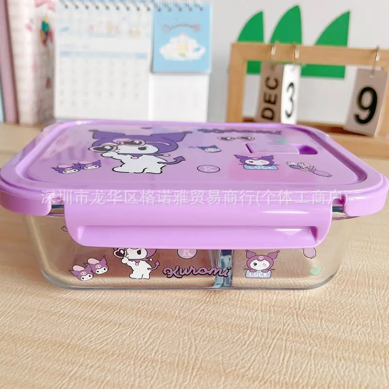 Sanrios Glass Lunch Box Hellokitty Kuromi Mymelody Microwave Heating Sealed Fresh-Keeping Student Office Worker Bento Lunch Boxs