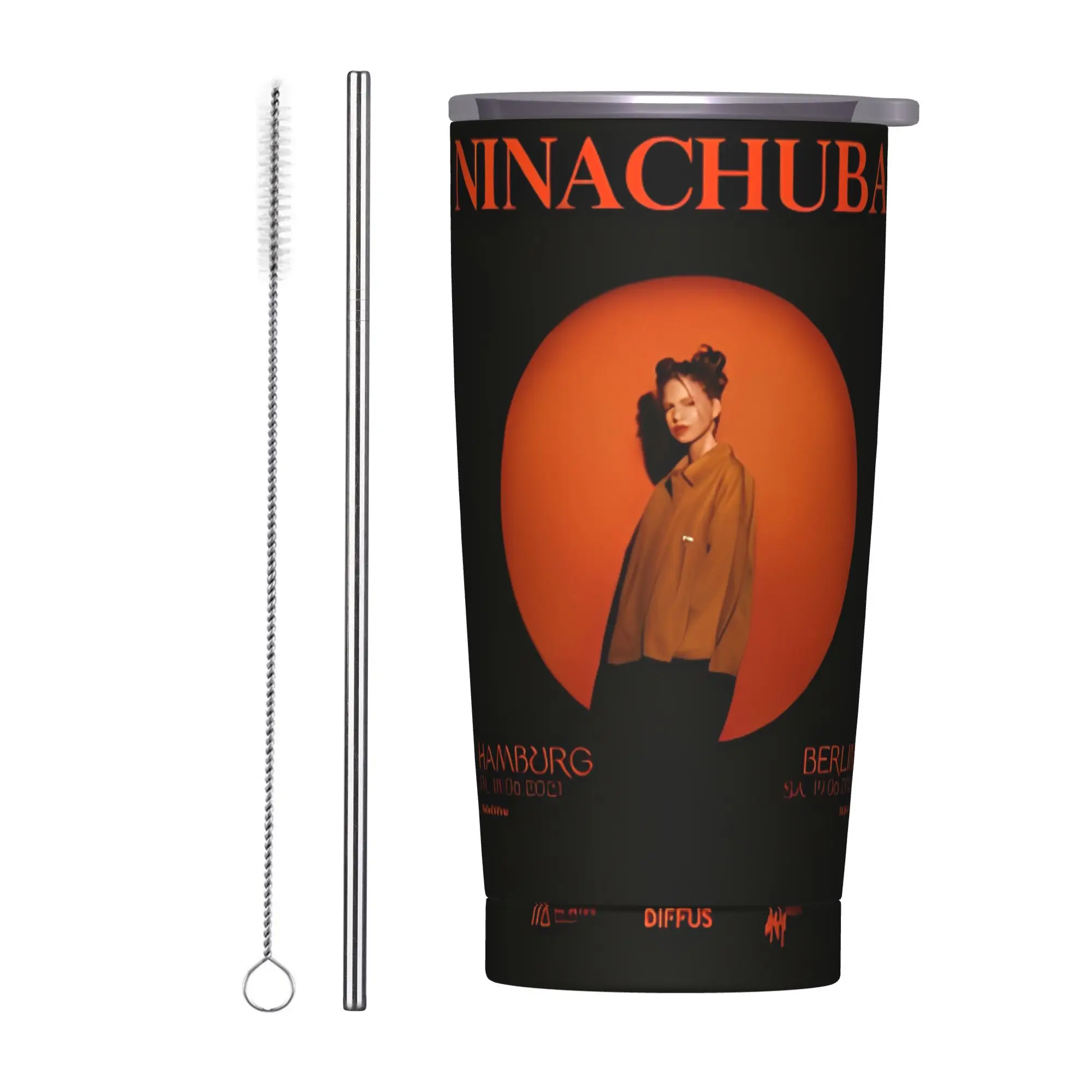 

Nina Chuba Music Singe Stainless Steel Tumbler Camping Thermal Mug With Straws and Lid Large Capacity Car Mugs Cold Drink