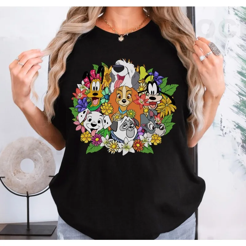 قميص ديزني فلورال دوجز الدلماسية بلوتو ليدي آند ذا ترامب، والت ديزني وورلد ماجيك كينغدوم بارك، قميص ديزني لاند #5