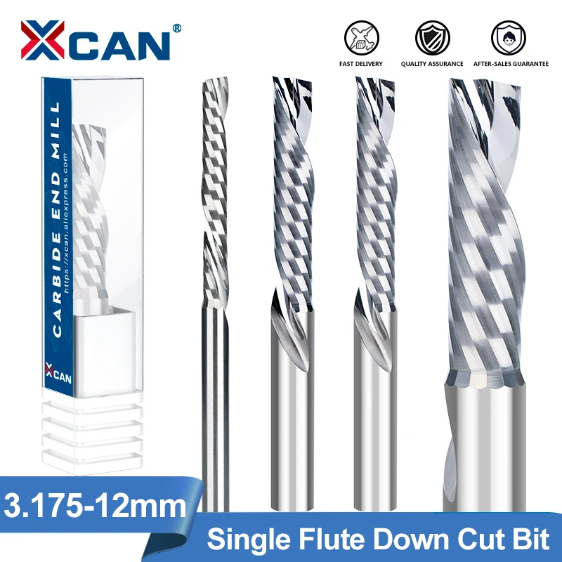 XCAN CNC Router Bit AAA Single Flute Down Cut Spiral End Mill 3.175mm(1/8\') Shank Carbide Milling Cutter for Wood Acrylic PVC