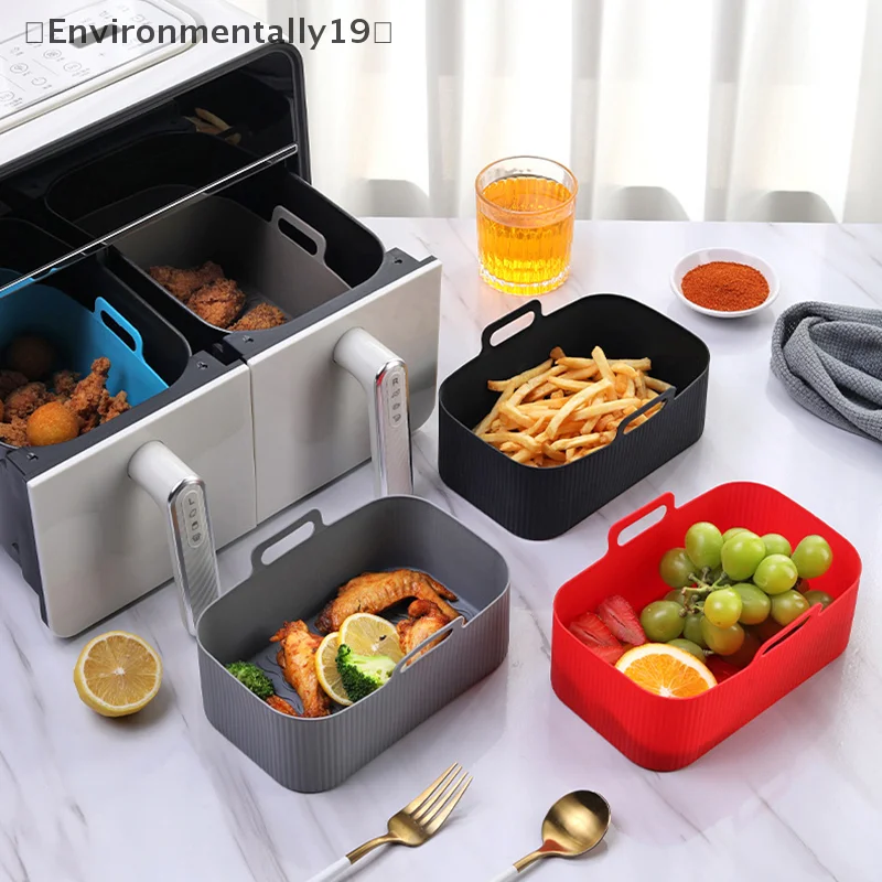 Envienvienviair Fryer silikon liner dapat digunakan kembali persegi panjang Airfryer memanggang Oven nampan mesin cuci piring aman keranjang aksesoris peralatan dapur