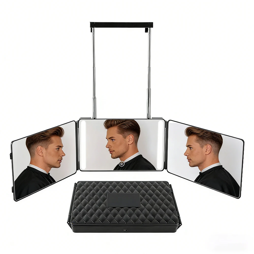 3 Way 360° LED Haircut Mirror Door-Hanging Hook Design Portable for Self-Cutting MakeupTravel-Friendly Illuminated Vanity