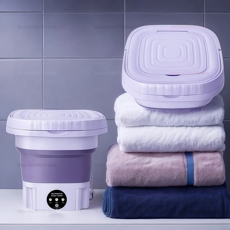 8L Foldable Washing Machine with Drain Hose Full Automatic Mini Laundry Machine for Apartment Dormitory Hotel Portable Washer