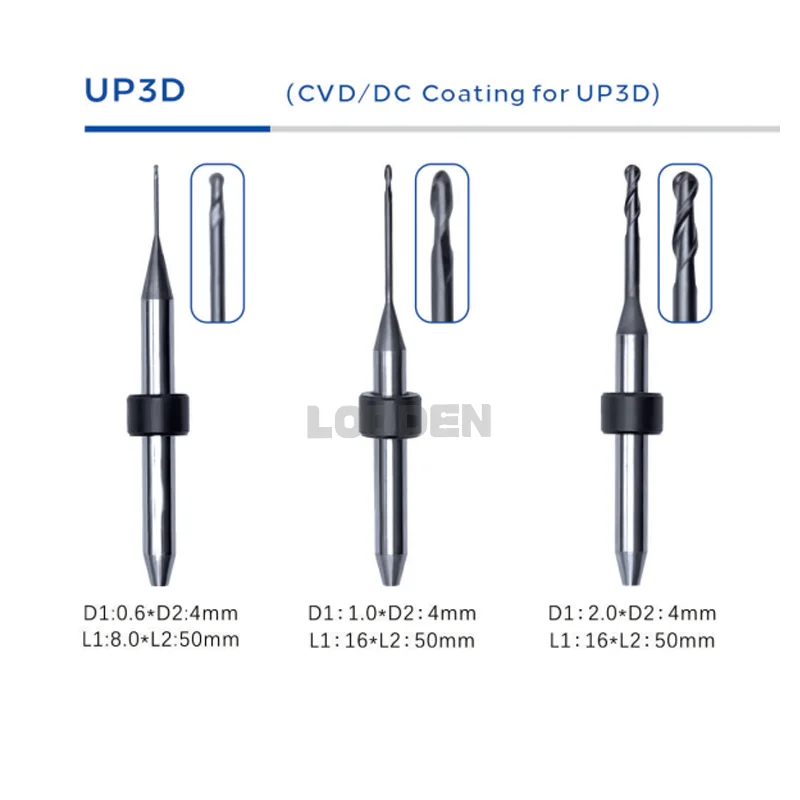 Dental Lab Zirconia for UP3D P52/P53 Machines Precision Tools Milling Burs Cutting Zirconia 50mm D4 DC CAD CAM Dental Materials