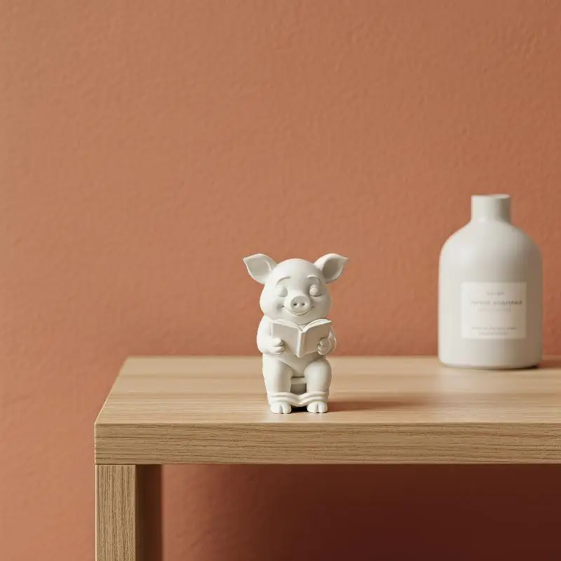 Pig Sitting On Toilet Bathroom Decor Waterproof Tabletop Or Wall Mounted Ornament for Home Office Restroom