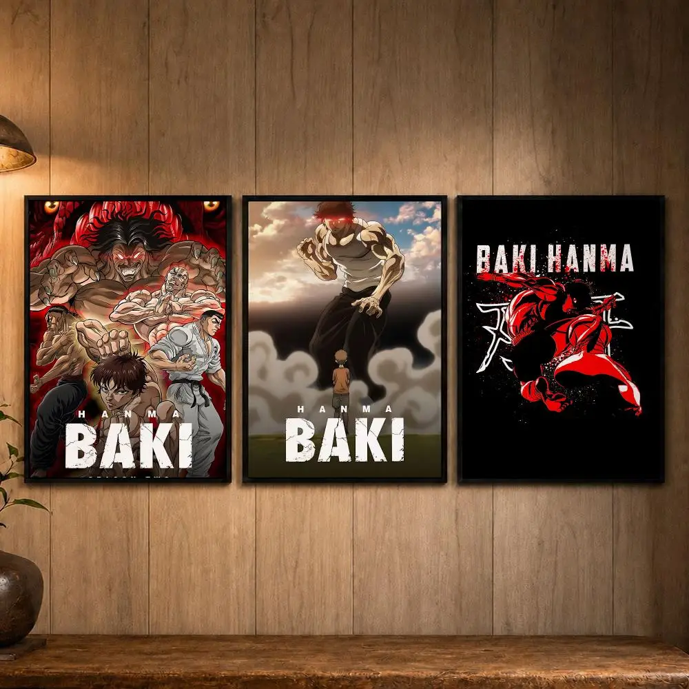 Bold Anime B-BakiHanmaS Poster Self-adhesive Art Poster Decoracion Painting Wall Art White Kraft Paper Home Decor