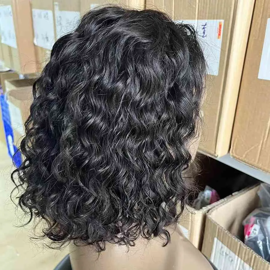 Peruca brasileira de laço curto para mulheres, transparente frontal, cabelo humano pré arrancado, onda de água, 13x4