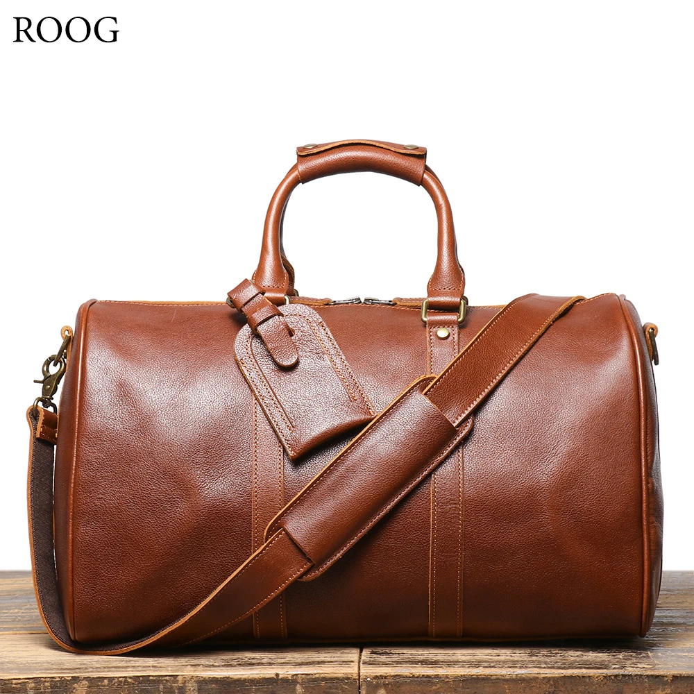 ROOG Vintage Leather Travel Tote Bag With A Roomy Interior That Easily Fits Your Essentials, Combining Style And Practicality