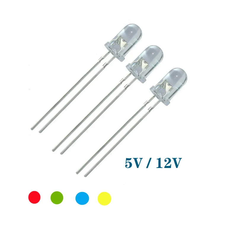 LED 5V 12v 5mm 3mm bead SMD f5 f3 hat/round lamp dip led USB car light white red green blue yellow chip 100pcs