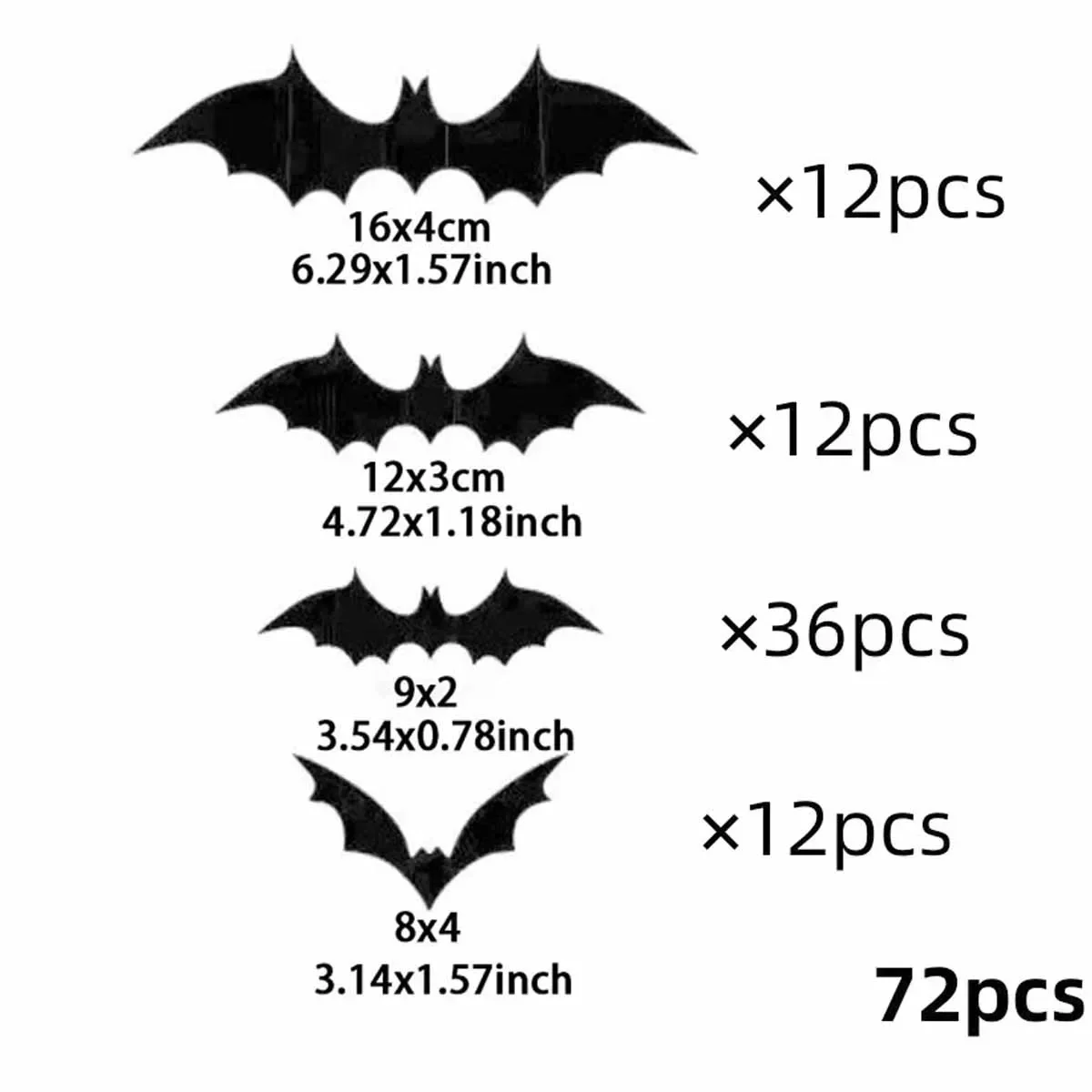 12/72pcs Bats Wall Decor 3D Bat Halloween Decoration Stickers for Home Decor 4 Size Waterproof Black Spooky Bats for Room Décor