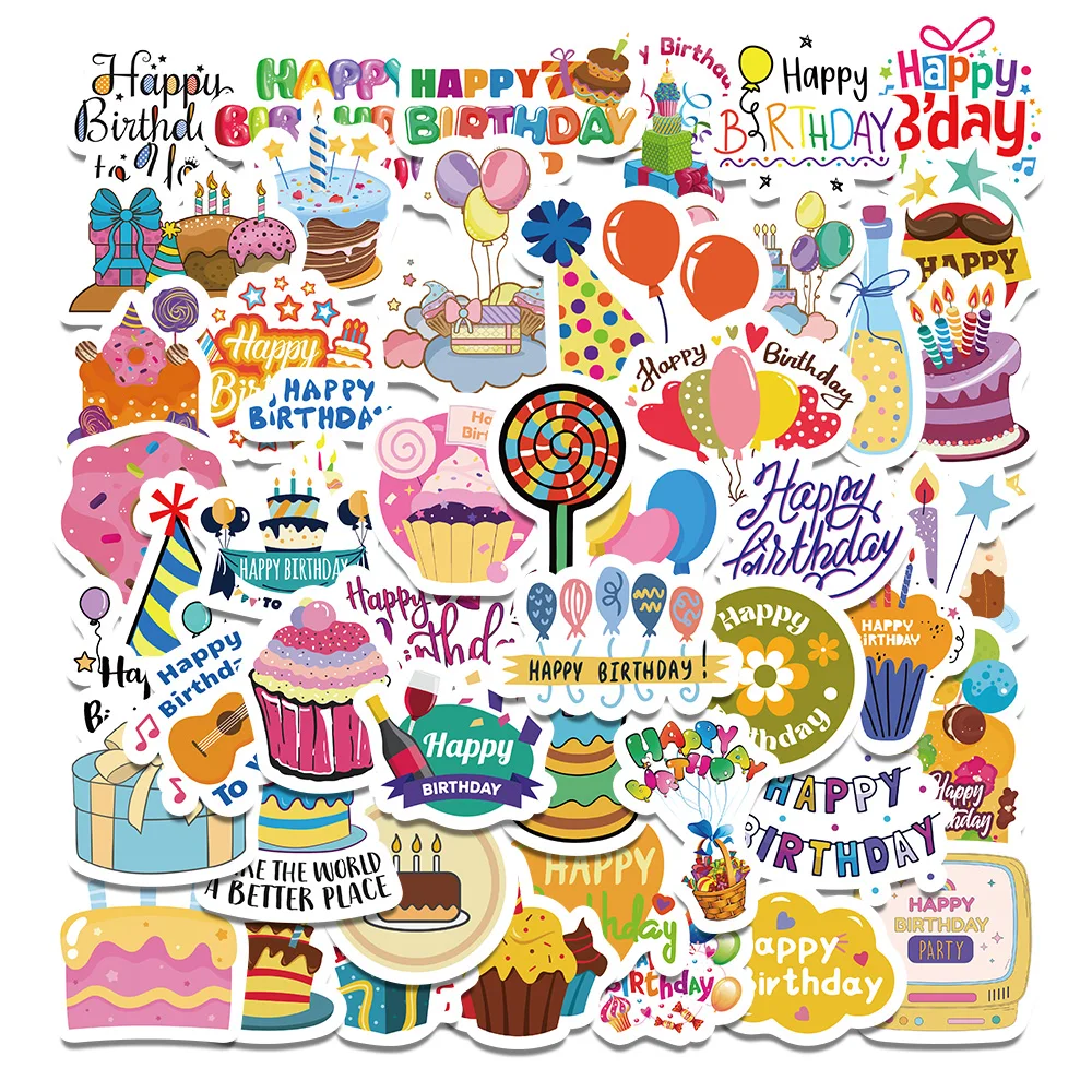 50/100PCS Alles Gute zum Geburtstag Graffiti Aufkleber Kawaii Spielzeug DIY Kinder Notebook Gepäck Motorrad Laptop Aufkleber Aufkleber