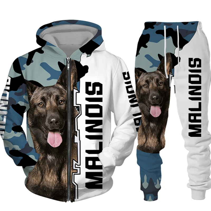 Fashion 3D Printed Dog Rottweiler Zipper Sweatshirt and Tracksuit Hoodie with Pants Streetwear Women Mens Clothes Chandal Hombre