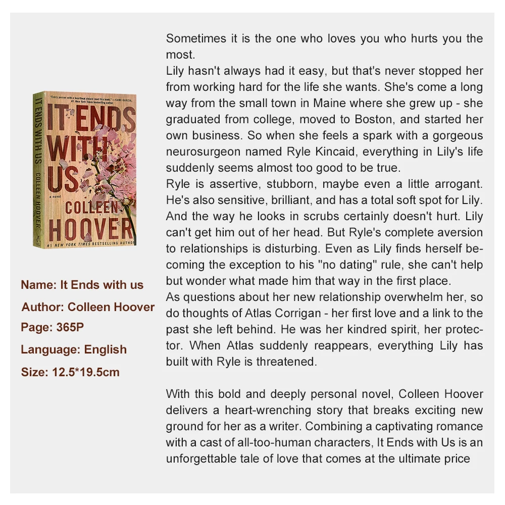 It Ends with Us by Colleen Hoover Books in English for Adults New York Times Bestselling Contemporary Women Fiction