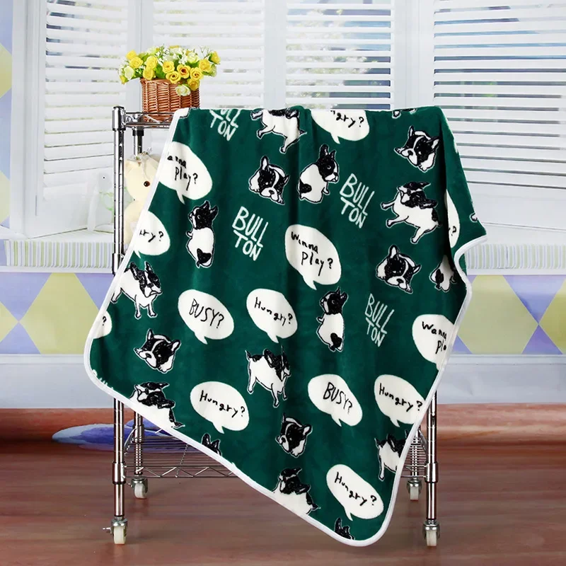 

100x75cm Warm Pet Beds Cover Mat Thickened Coral Fleece Dog Blanket Soft BullDog Printed Quilt Pet Sleeping Blanket Pet Mat