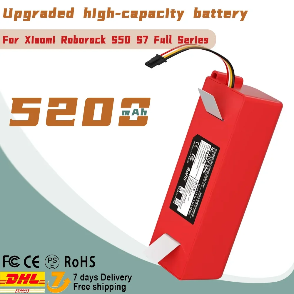

14.4V 5200mAh Compatible Xiaomi Roborock S51 S52 S53 S55 S60 S4 S5 S6 S7 Full Series sweeper batteries CE RoHS