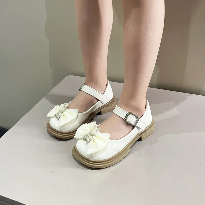 جديد الأميرة أحذية الأطفال المسطحة لفتاة ماري جين المتسكعون أحذية رياضية أطفال أحذية الحفلات طالب موضة الكرتون القوس حذاء من الجلد #6