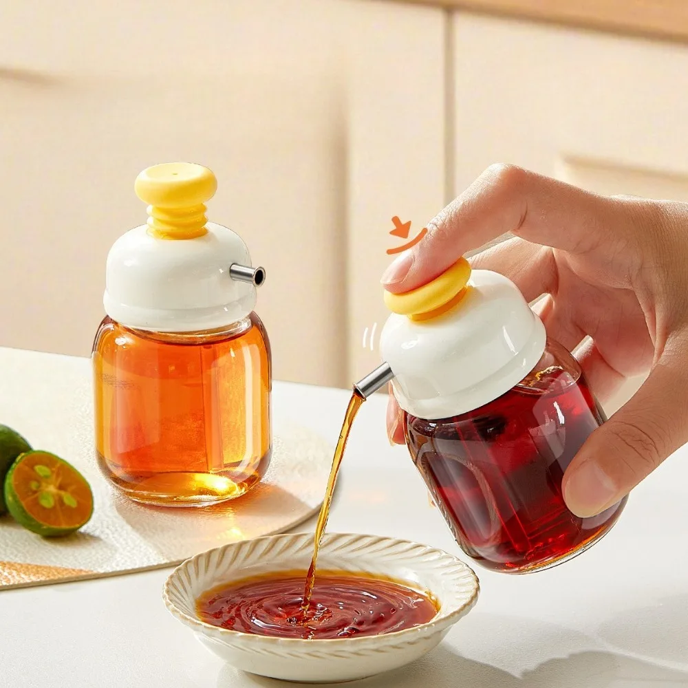 1 Piece Glass Oil Dispenser Press Quantitative Cruet Non‑drip Oil Bottle Kitchen Seasoning Bottle Soy Sauce Vinegar Container