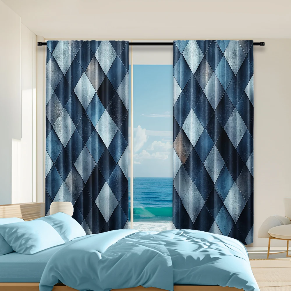 

2 pcs, versatile polyester transparent curtains for home decoration Geometric Triangle Design for use in bedrooms and living