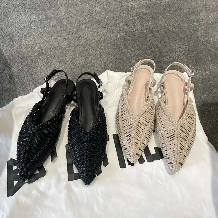 

Коричневые тканые сандалии на плоской подошве, женские брендовые дизайнерские летние римские рыбацкие туфли для женщин, черные сандалии De Mujer Verano ручной работы