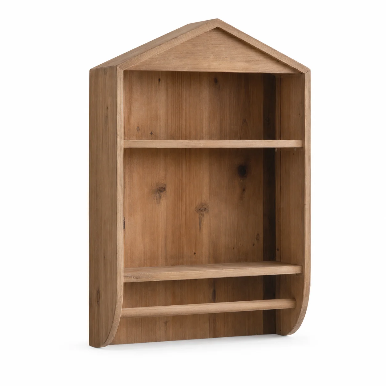 Rustic Pine Wood Wall Shelf with 3-Tier Storage and Towel Rail, House-Shaped Farmhouse Organizer for Bathroom Kitchen Decor