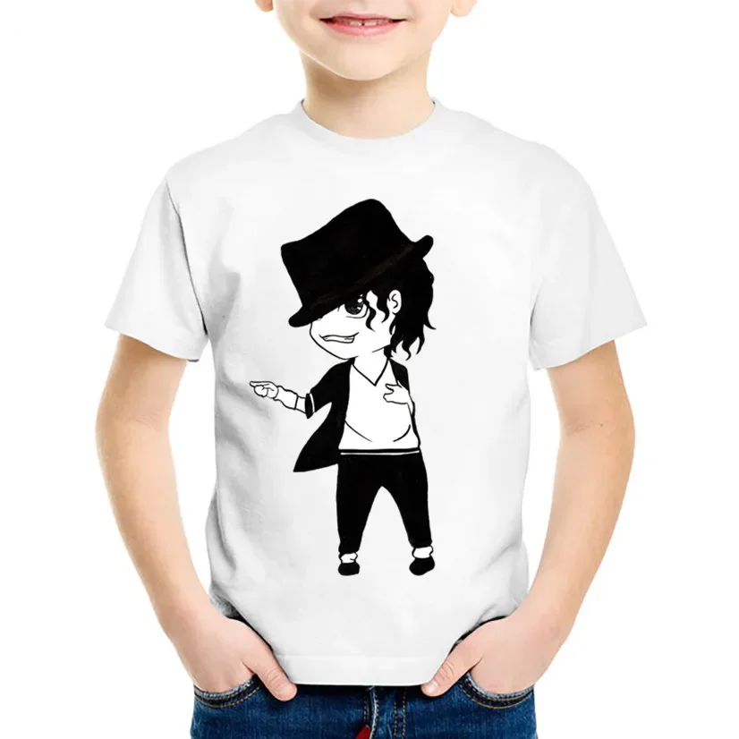 Casual Boys and Girls Pure Cotton T-shirt Featuring A Fun Michael Jackson Graphic, Short Sleeves, A Crew Neck, and A Slim Fit.