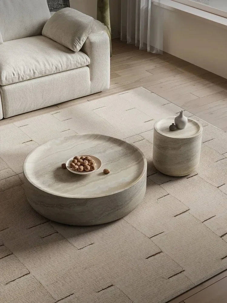 A16 Wasabi high-end cave stone coffee table combination round living room small apartment designer Italian style minimalist