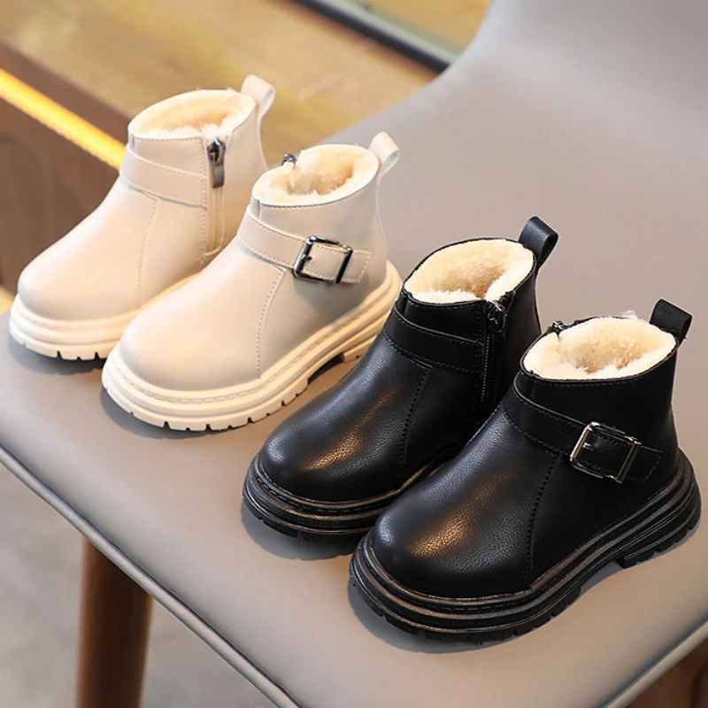 Winter Kids Girls New Fashion Ankle Boots Thicken Warm Plus Cashmere Children's Boots Toddler Student Non-slip Outdoor Shoes