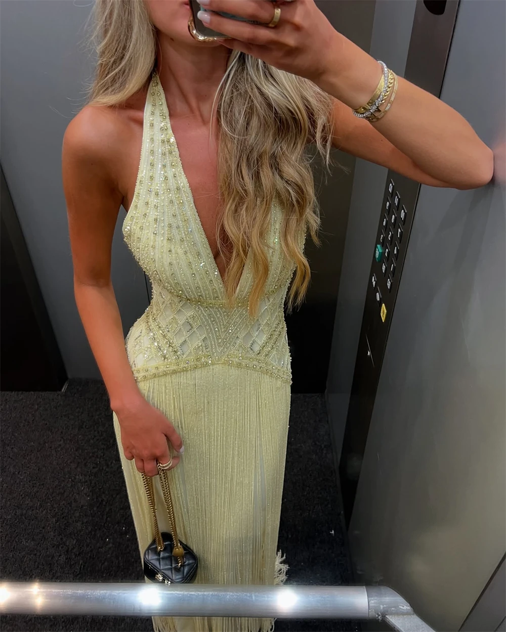 

Customized Exquisite Jersey Tassel Evening Dress Delicate Beading Crystal Prom Dresses Formal Sleeveless Special Occasion Gowns