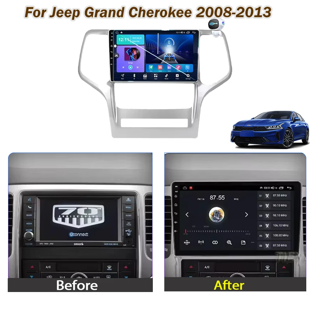 Car Android For Jeep Grand Cherokee WK2 2010 - 2013 Auto Radio Multimedia Player Stereo Video Touchscreen Navigation GPS WIFI