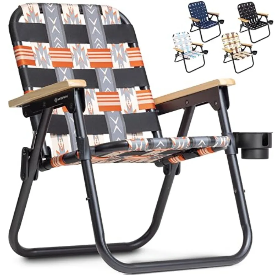 

Beach camping chair with woven fabric, navy blue, lightweight and foldable for portability and quick setup