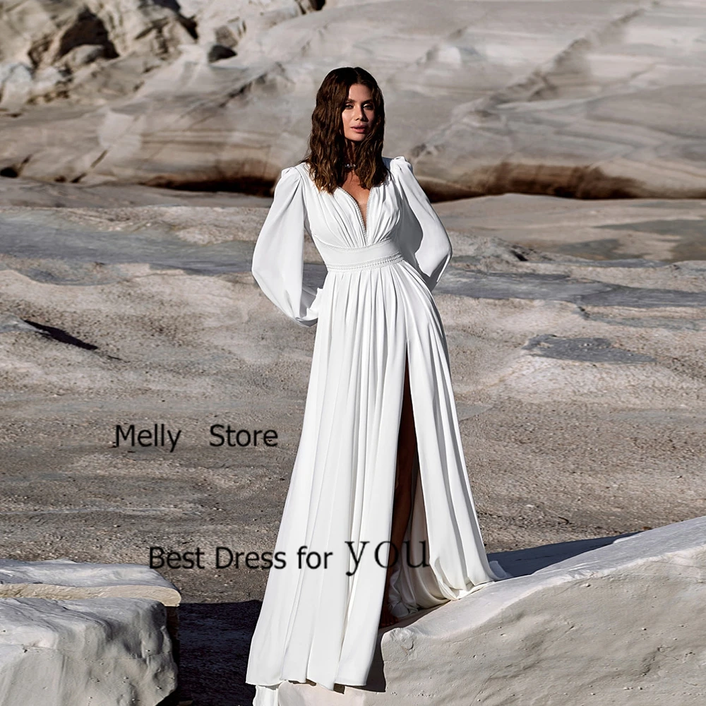 

Simple Strapless Wedding Dresses Pleat 2025 Summer Full Sleeve New Court Train Side Slit Bridal Gowns Exquisite Vestido De Novia