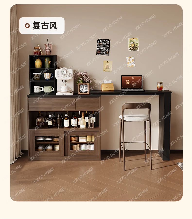 Small apartment balcony leisure bar table household retractable dining edge integrated solid wood custom living room partition