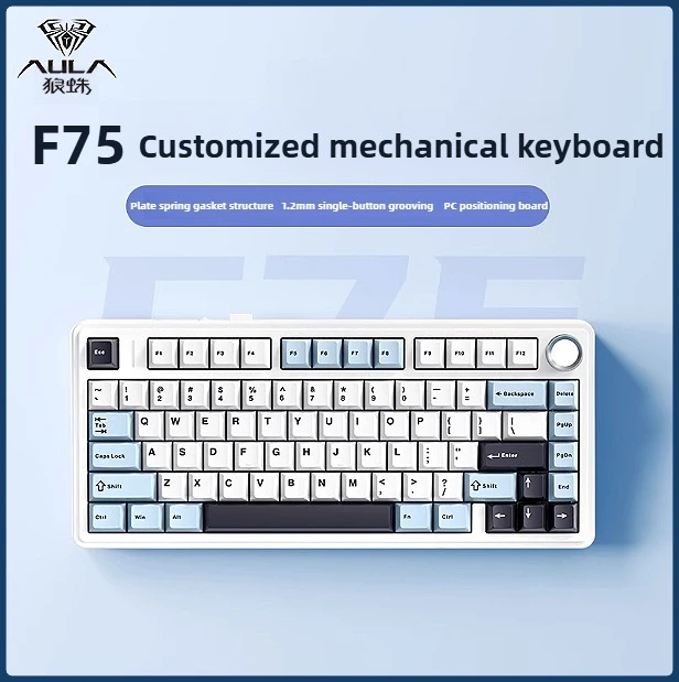 

AULA F75 Customized Mechanical Keyboard Wireless Tri-mode Connection 75% Array Metal Knob Gasket Structure RGB Backlighting