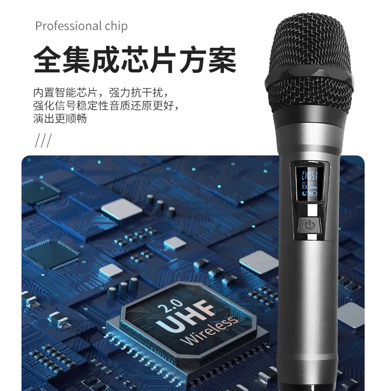 Xtuga GA808 Professional UHF Karaoke Home Singing Dynamic  Wireless Antenna Diversity Microphone With RGB Light for Church